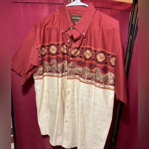 Bit & Bridle Aztec Southwestern Horses Print button down shirt Large